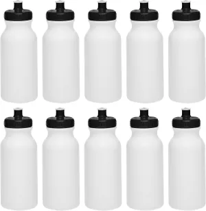 DISCOUNT PROMOS White Water Bottles with Push Cap, 10 pack, 20 oz, Reusable BPA FREE Squeezable Bottles in Bulk, White Black