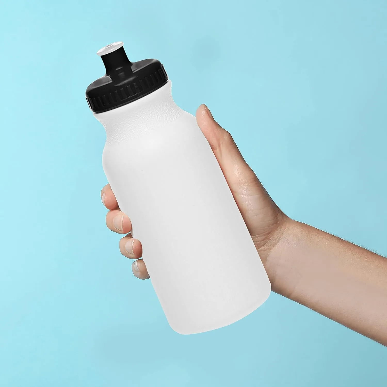 DISCOUNT PROMOS White Water Bottles with Push Cap, 10 pack, 20 oz, Reusable BPA FREE Squeezable Bottles in Bulk, White Black
