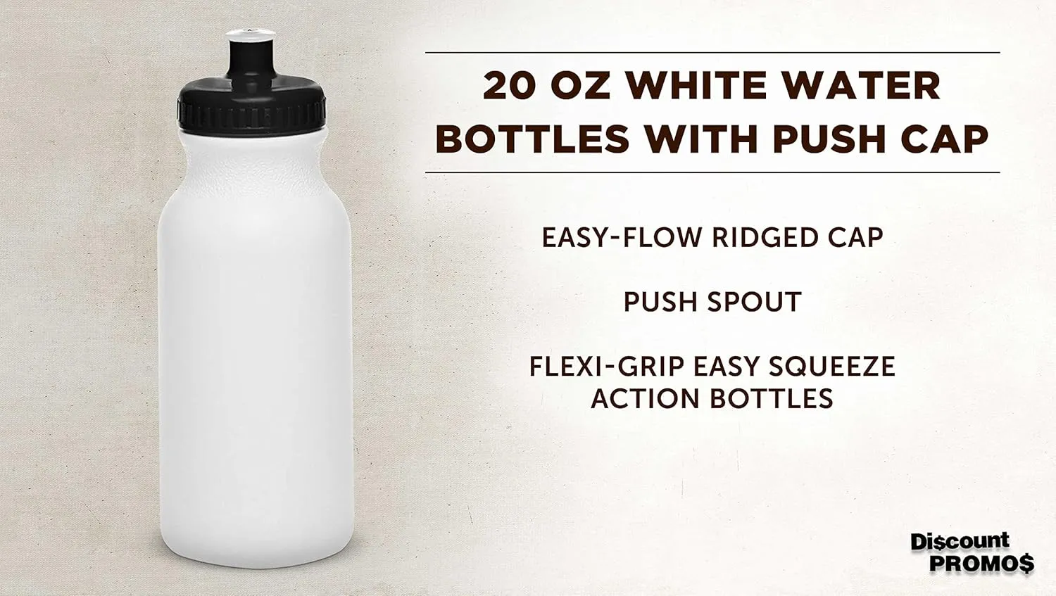 DISCOUNT PROMOS White Water Bottles with Push Cap, 10 pack, 20 oz, Reusable BPA FREE Squeezable Bottles in Bulk, White Black
