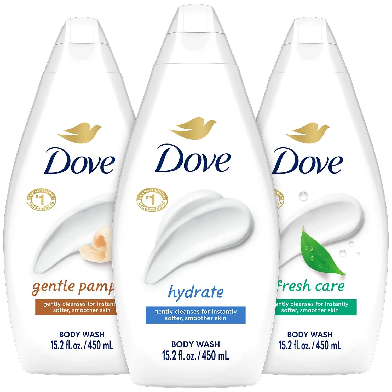 Dove Body Wash Variety 3-Pack – Hydrate, Fresh Care, and Gentle Pamper, 15.22 Oz Ea