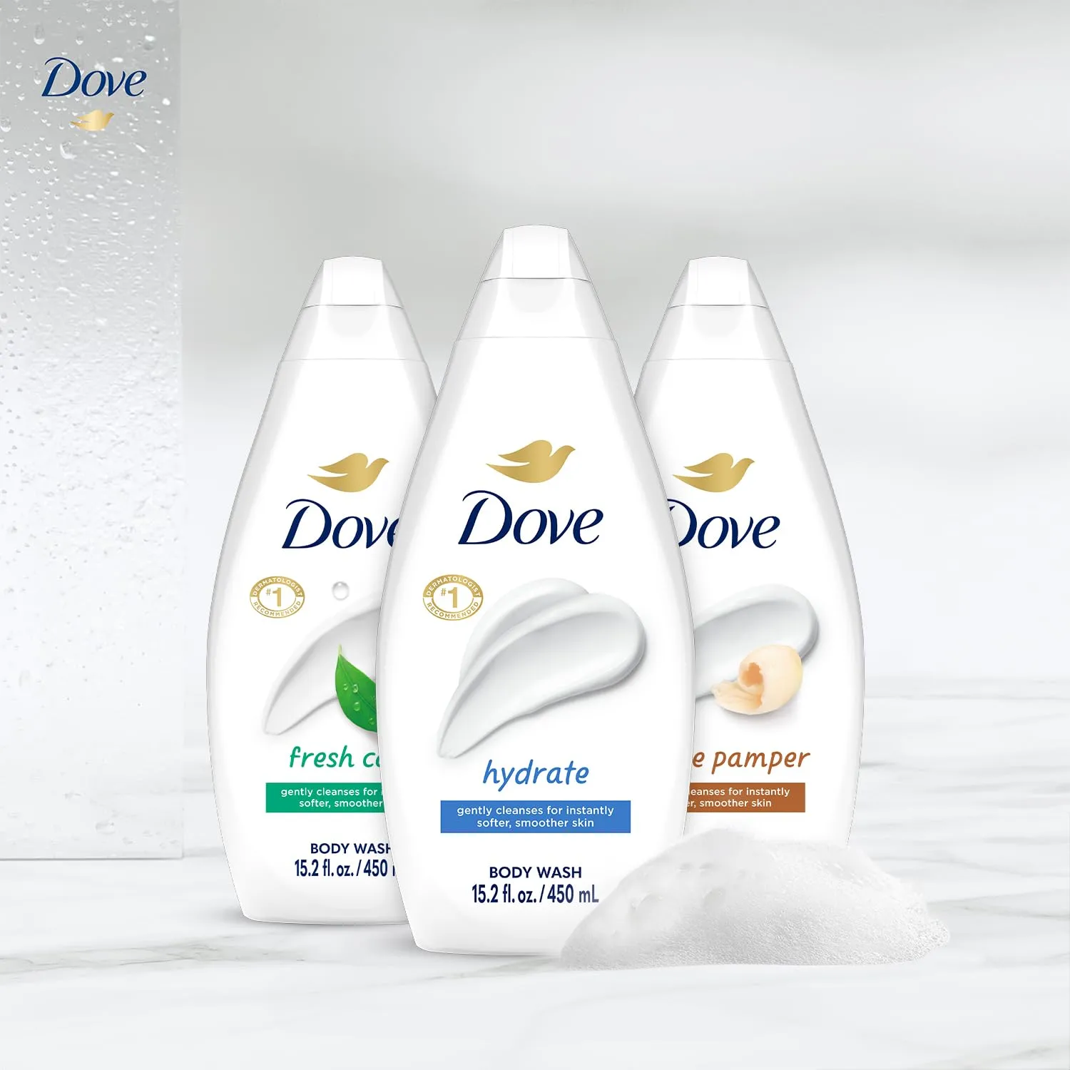 Dove Body Wash Variety 3-Pack – Hydrate, Fresh Care, and Gentle Pamper, 15.22 Oz Ea