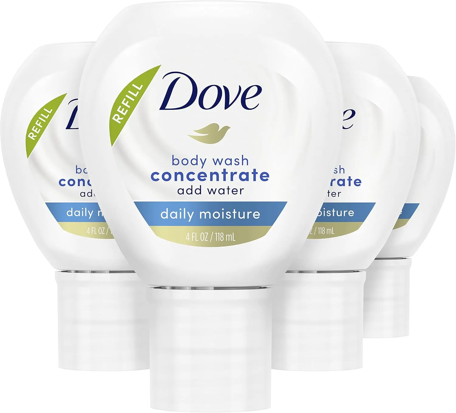 Dove Concentrate Refill 4 Count for Instantly Soft Skin and Lasting Nourishment Daily Moisture Refill for use Reusable Bottle 4 fl oz (makes 16 fl oz of Body Wash)
