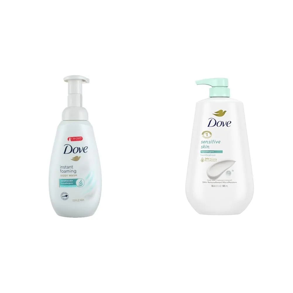 Dove Instant Foaming Body Wash for Softer and Smoother Skin Sensitive Skin Effectively Washes Away & Body Wash with Pump Sensitive Skin Hypoallergenic, Paraben-Free, Sulfate-Free, Cruelty-Free