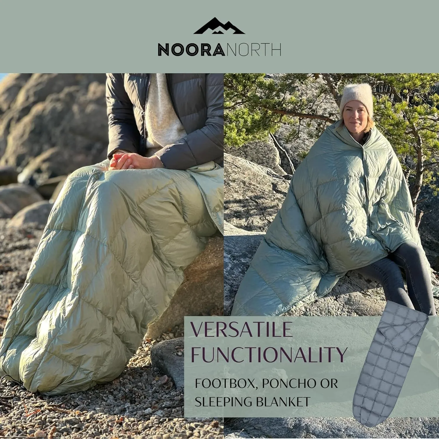 Down Camping Blanket with Footbox - Packable Warm Puffy Lightweight Camp Quilt - Water Resistant for Backpacking Hiking Travel – Compact Outdoor Throw Sleeping Blanket with Bag - 52x77