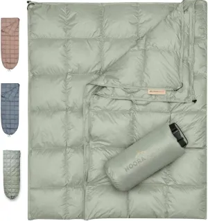 Down Camping Blanket with Footbox - Packable Warm Puffy Lightweight Camp Quilt - Water Resistant for Backpacking Hiking Travel – Compact Outdoor Throw Sleeping Blanket with Bag - 52x77