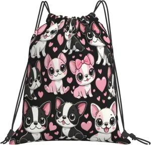 Drawstring Travel Backpack Puppy Boston Terrier Dog Sports Gym Bag For Swimming,Beach