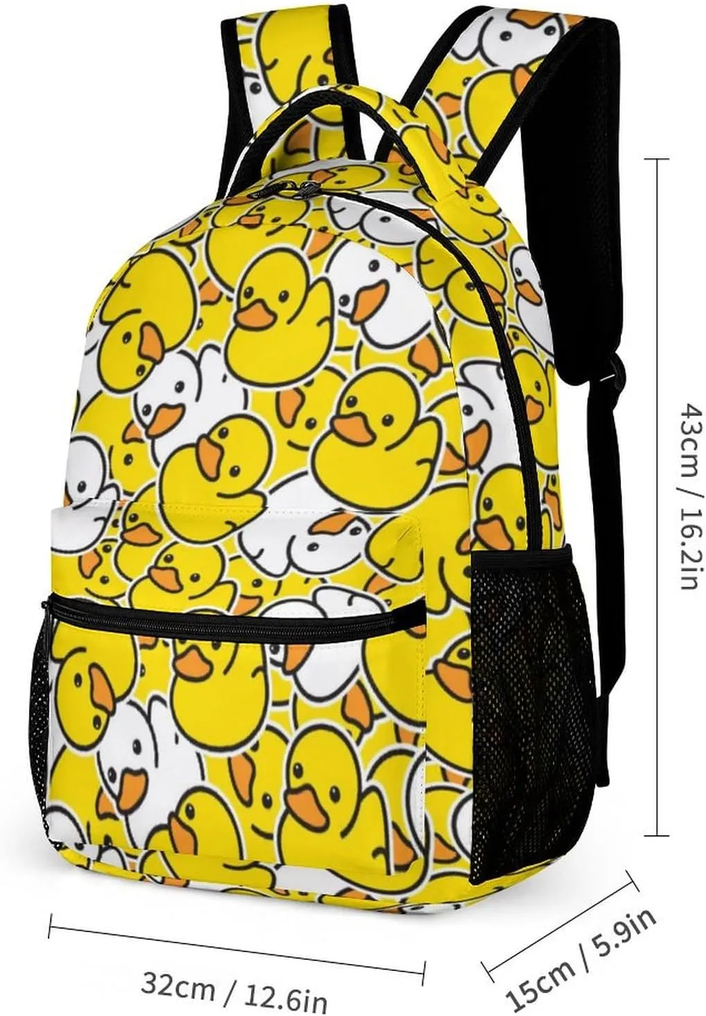Duck Backpack with Lunch Box & Pencil Case, 16 Inch Cute Duck Themed Bookbag, Adjustable Lightweight Large Capacity, Colorful Duck Backpack Set for Kids Girls Boys School