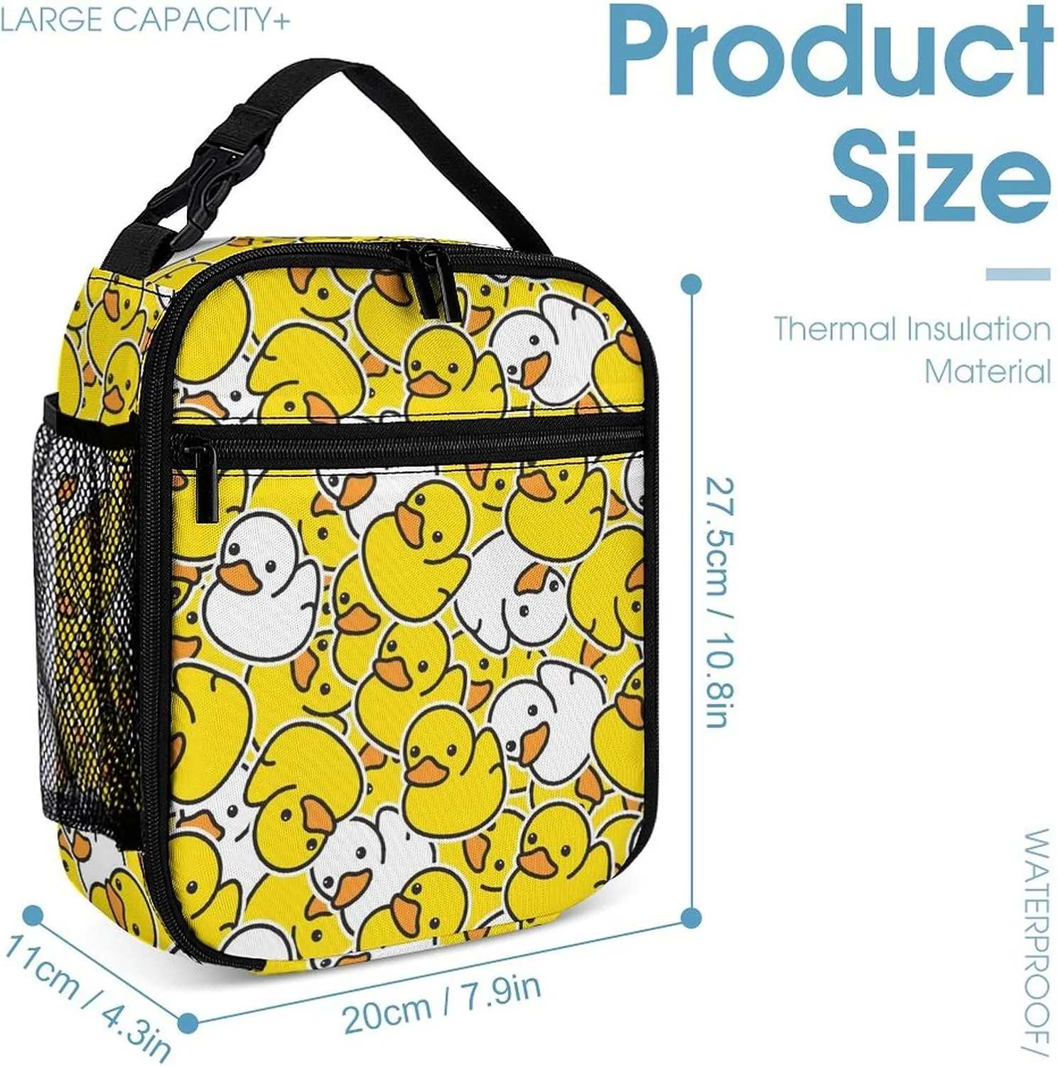 Duck Backpack with Lunch Box & Pencil Case, 16 Inch Cute Duck Themed Bookbag, Adjustable Lightweight Large Capacity, Colorful Duck Backpack Set for Kids Girls Boys School