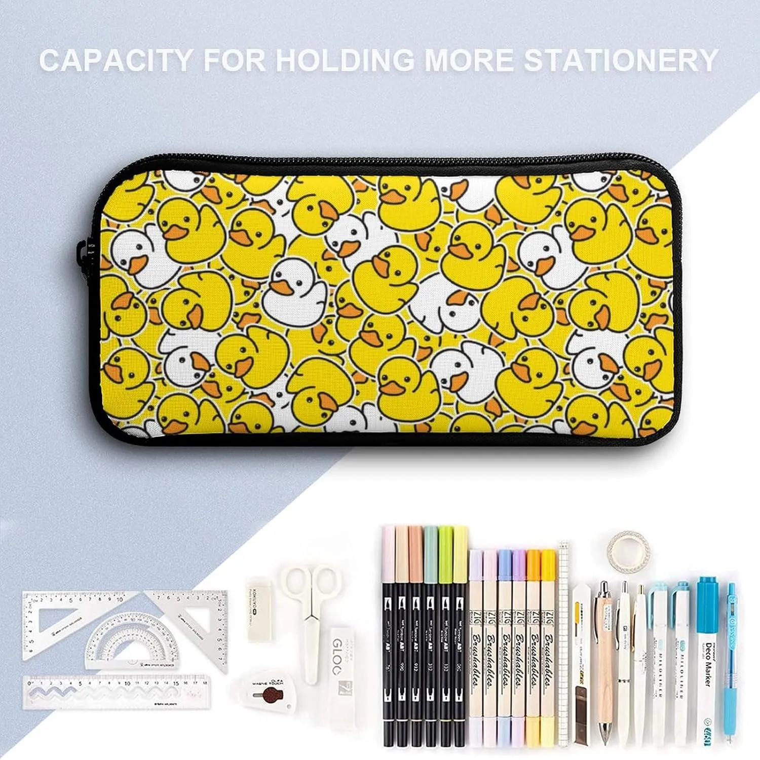 Duck Backpack with Lunch Box & Pencil Case, 16 Inch Cute Duck Themed Bookbag, Adjustable Lightweight Large Capacity, Colorful Duck Backpack Set for Kids Girls Boys School