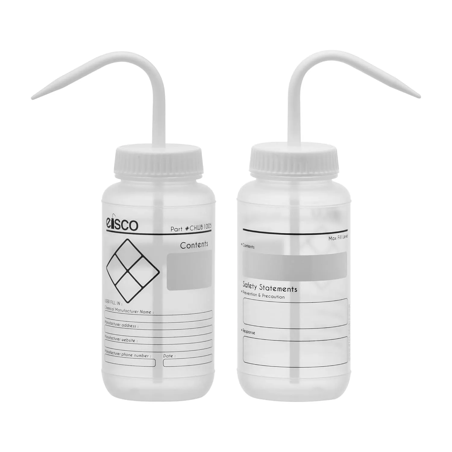 EISCO 6PK Chemical Wash Bottle, Blank Labels, 500ml - Wide Mouth, Self Venting, Low Density Polyethylene - Performance Plastics Labs