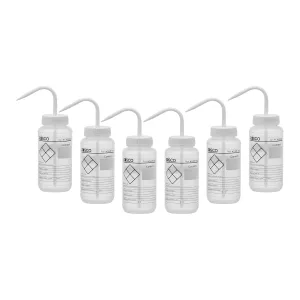 EISCO 6PK Chemical Wash Bottle, Blank Labels, 500ml - Wide Mouth, Self Venting, Low Density Polyethylene - Performance Plastics Labs