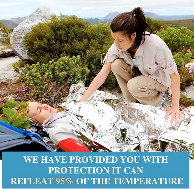 Emergency Blanket Bulk Mylar Survival Thermal Blankets Pack Silver Foil Reflective Blankets for Cold Outdoors Camping Hiking First Aid Shelter Space Emergency Supplies Blanket Set