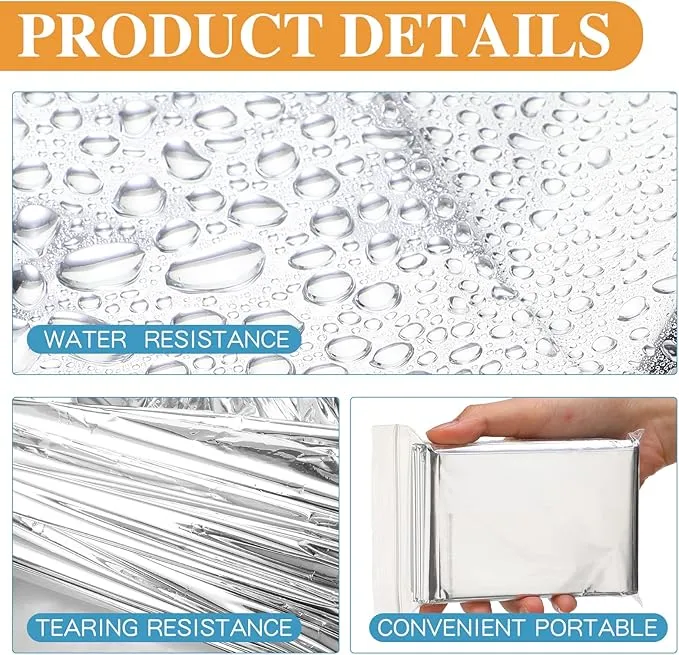 Emergency Blanket Bulk Mylar Survival Thermal Blankets Pack Silver Foil Reflective Blankets for Cold Outdoors Camping Hiking First Aid Shelter Space Emergency Supplies Blanket Set