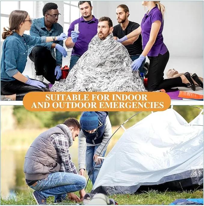 Emergency Blanket Bulk Mylar Survival Thermal Blankets Pack Silver Foil Reflective Blankets for Cold Outdoors Camping Hiking First Aid Shelter Space Emergency Supplies Blanket Set