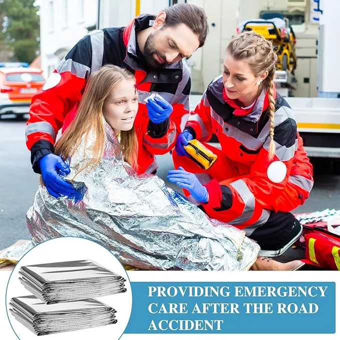 Emergency Blanket Bulk Mylar Survival Thermal Blankets Pack Silver Foil Reflective Blankets for Cold Outdoors Camping Hiking First Aid Shelter Space Emergency Supplies Blanket Set