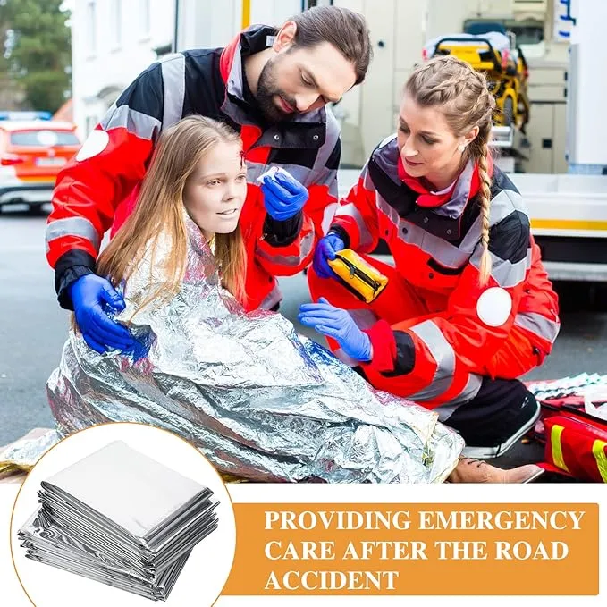 Emergency Blanket Bulk Mylar Survival Thermal Blankets Pack Silver Foil Reflective Blankets for Cold Outdoors Camping Hiking First Aid Shelter Space Emergency Supplies Blanket Set