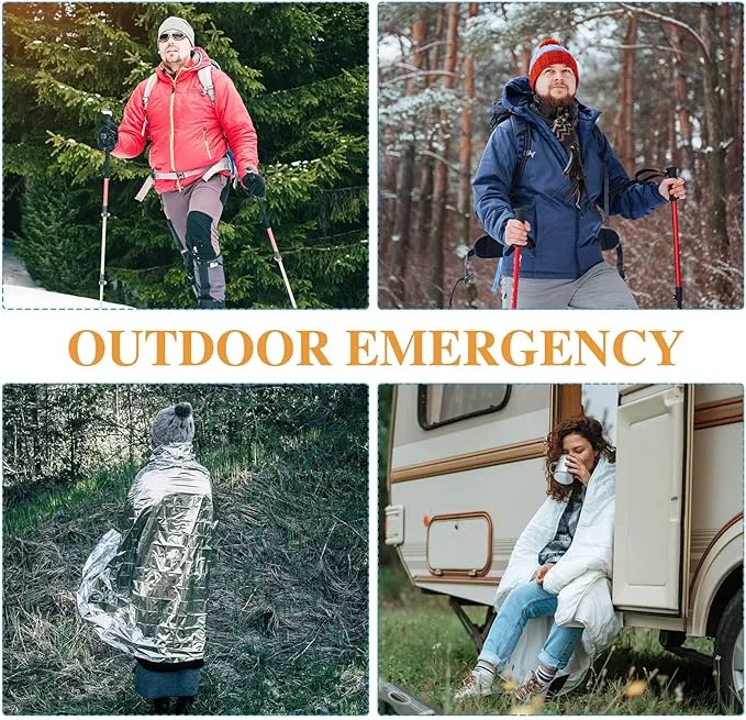 Emergency Blanket Bulk Mylar Survival Thermal Blankets Pack Silver Foil Reflective Blankets for Cold Outdoors Camping Hiking First Aid Shelter Space Emergency Supplies Blanket Set
