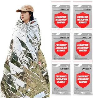 Emergency Blankets for Foil Blanket x6 Pack, Mylar Blankets, Space Blanket,Thermal Blankets Emergency Supplies Car Aluminum Blanket Camping Shelter for Survival Kits