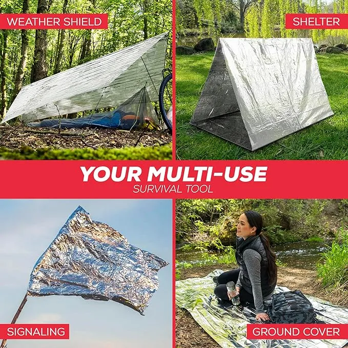 Emergency Blankets for Survival Gear and Equipment x100, Space Blanket, Mylar Blankets, Thermal Blanket, Survival Blanket, Survival Kits Emergency Kit, Emergency Supplies, Foil Blanket Camping Shelter