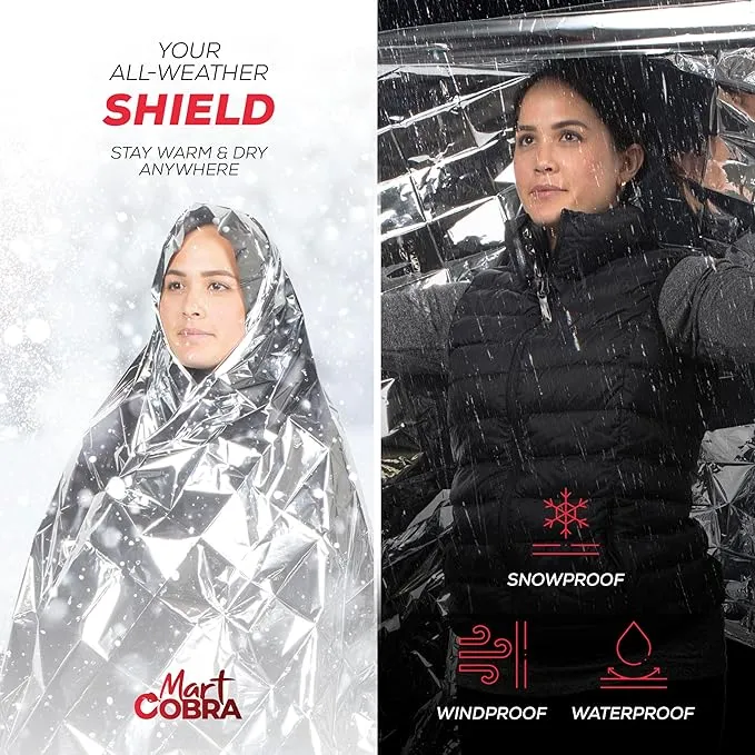 Emergency Blankets for Survival Gear and Equipment x100, Space Blanket, Mylar Blankets, Thermal Blanket, Survival Blanket, Survival Kits Emergency Kit, Emergency Supplies, Foil Blanket Camping Shelter