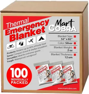 Emergency Blankets for Survival Gear and Equipment x100, Space Blanket, Mylar Blankets, Thermal Blanket, Survival Blanket, Survival Kits Emergency Kit, Emergency Supplies, Foil Blanket Camping Shelter
