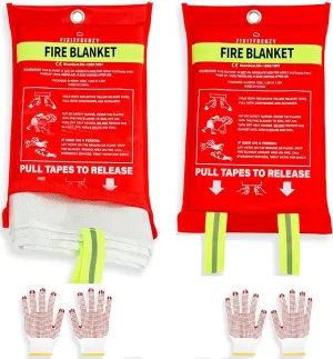 Emergency Fire Blanket for Home, 2 Blankets with 2 Pairs of Gloves, Fiberglass Fire Blanket, Fire Extinguisher Blanket, Fire Suppression Blanket for Kitchen, Grill & Camping 39”x39”