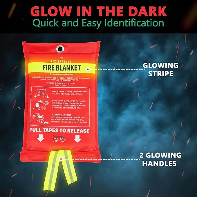 Emergency Fire Blanket for Home, 2 Blankets with 2 Pairs of Gloves, Fiberglass Fire Blanket, Fire Extinguisher Blanket, Fire Suppression Blanket for Kitchen, Grill & Camping 39”x39”