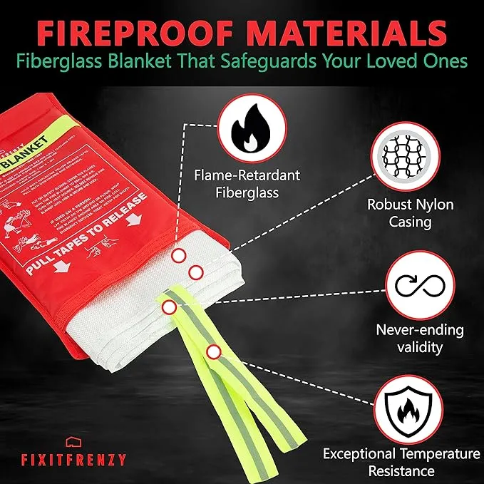 Emergency Fire Blanket for Home, 2 Blankets with 2 Pairs of Gloves, Fiberglass Fire Blanket, Fire Extinguisher Blanket, Fire Suppression Blanket for Kitchen, Grill & Camping 39”x39”