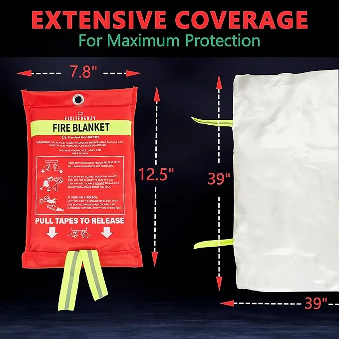 Emergency Fire Blanket for Home, 2 Blankets with 2 Pairs of Gloves, Fiberglass Fire Blanket, Fire Extinguisher Blanket, Fire Suppression Blanket for Kitchen, Grill & Camping 39”x39”
