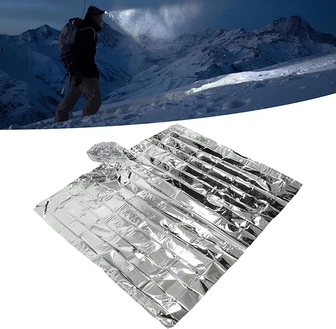 Emergency Foil Mylar Thermal Blanket, Rain Poncho with Hood Hybrid Survival Gear Reduce Uneven Heat Environment Waterproof Equipment for Outdoors First Aid Designed Metallized Covering Sheet