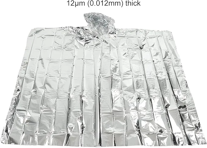 Emergency Foil Mylar Thermal Blanket, Rain Poncho with Hood Hybrid Survival Gear Reduce Uneven Heat Environment Waterproof Equipment for Outdoors First Aid Designed Metallized Covering Sheet