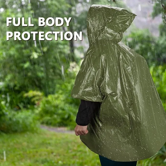 Emergency Rain Poncho - Portable Camping Emergency Blankets, Survival Blankets, Reusable Weather Resistant Raincoat