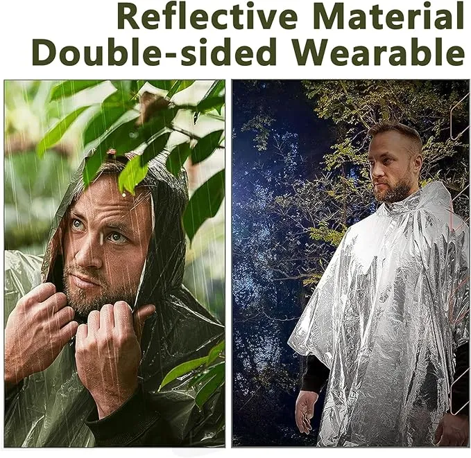Emergency Rain Poncho - Portable Camping Emergency Blankets, Survival Blankets, Reusable Weather Resistant Raincoat