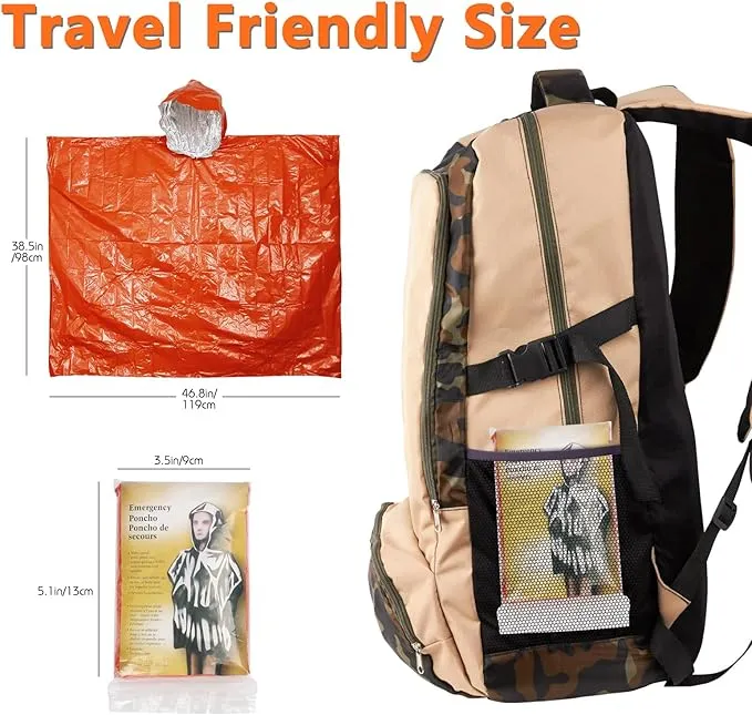 Emergency Rain Poncho - Portable Camping Emergency Blankets, Survival Blankets, Reusable Weather Resistant Raincoat