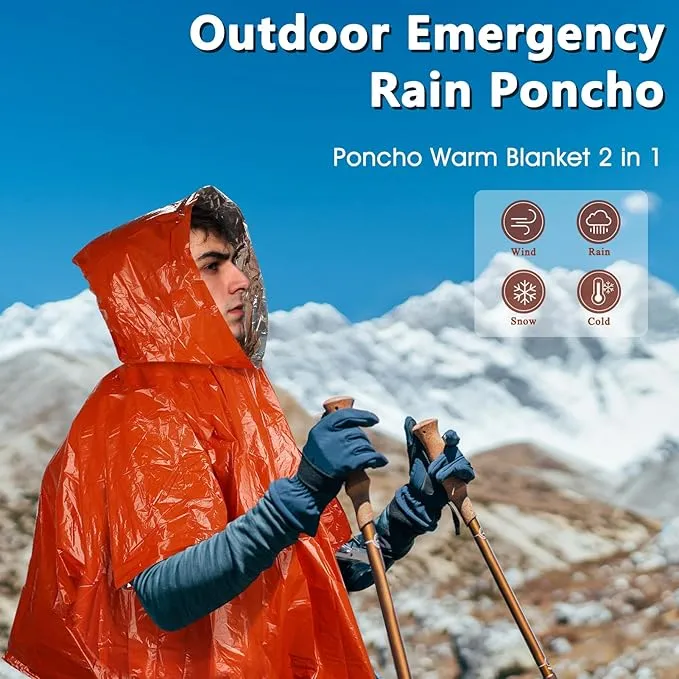 Emergency Rain Poncho - Portable Camping Emergency Blankets, Survival Blankets, Reusable Weather Resistant Raincoat
