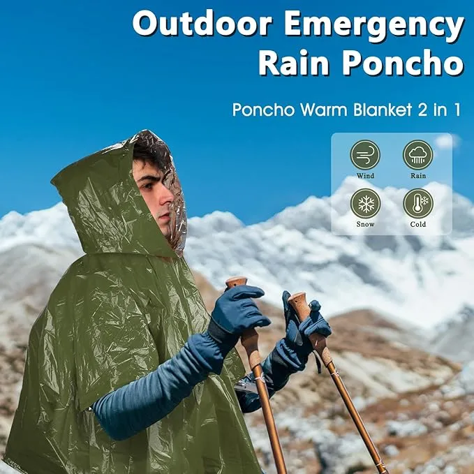 Emergency Rain Poncho - Portable Camping Emergency Blankets, Survival Blankets, Reusable Weather Resistant Raincoat