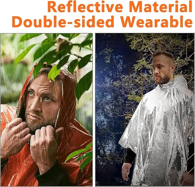 Emergency Rain Poncho - Portable Camping Emergency Blankets, Survival Blankets, Reusable Weather Resistant Raincoat