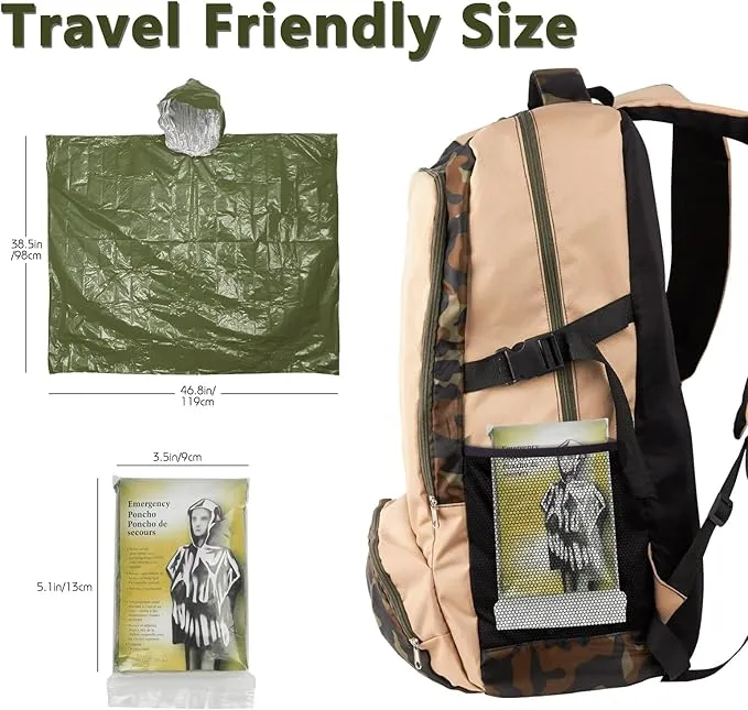 Emergency Rain Poncho - Portable Camping Emergency Blankets, Survival Blankets, Reusable Weather Resistant Raincoat