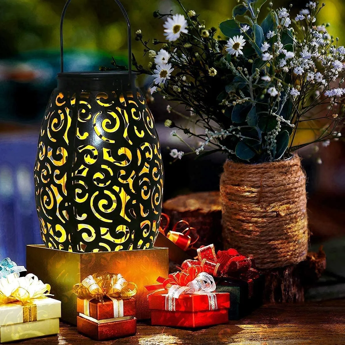 esgarden 2 Pack Upgraded 15 Lumens Outdoor Lanterns Gardening Gifts Patio Solar Lantern Hanging Powered Lights Waterproof Decorative Lamp Tabletop Decor Outside Decorations Table Christmas Gift Bronze