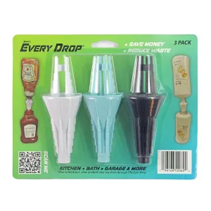 Every Drop 3 Pack Universal Bottle Emptying Kit Transfer Connector for Soap, Lotion, Shampoo, Conditioner, and Kitchen Condiments, Mess Free Leak Proof Funnel Coupler