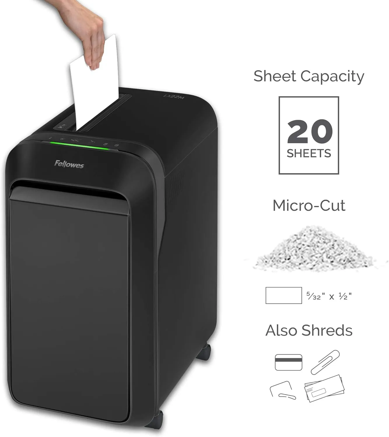 Fellowes Powershred LX22M 20-Sheet Micro Cut Paper Shredder (5263501) and Fellowes Powershred Performance Shredder Oil Bundle
