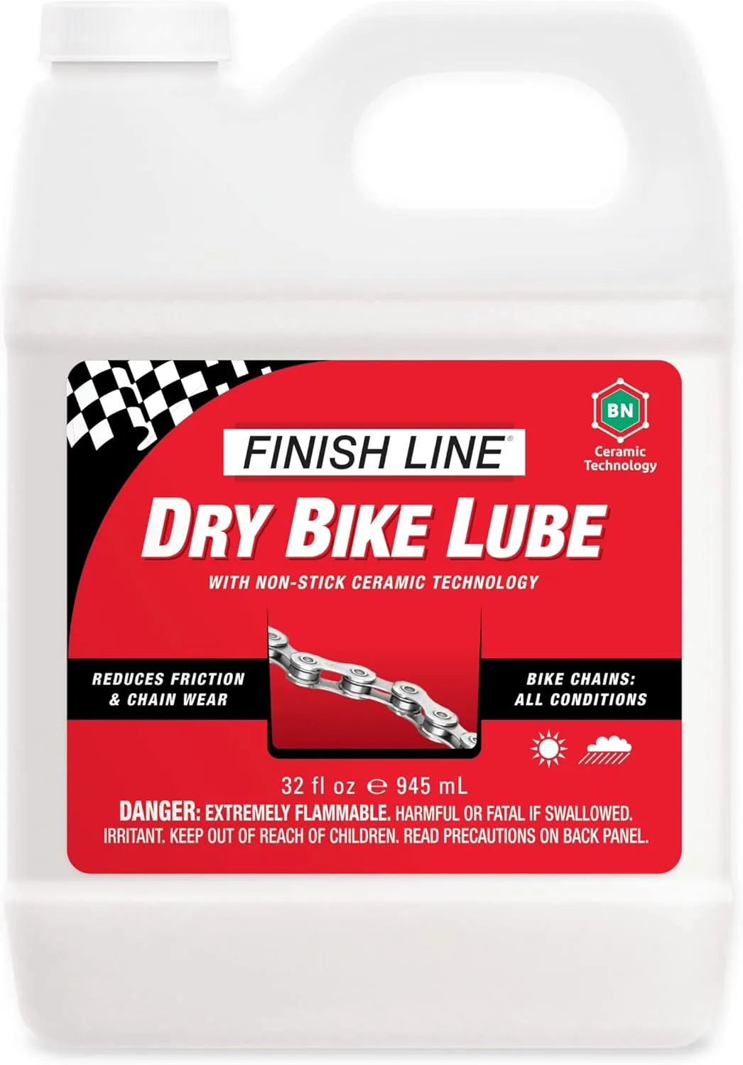 Finish Line Dry Bike Lubricant with Teflon Squeeze Bottle, 1 qt