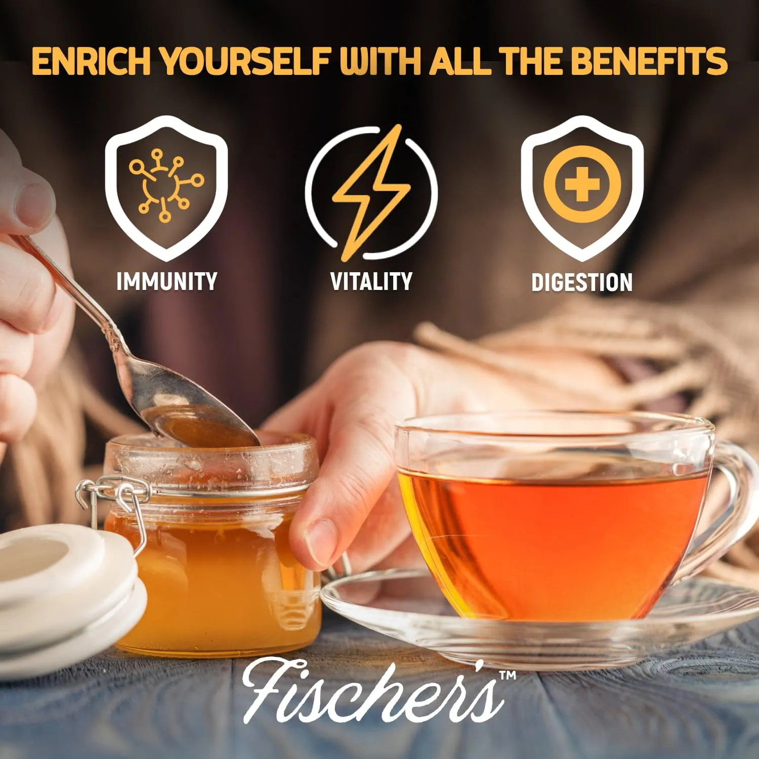 Fischer's 100% Organic Honey, USDA Certified, 24 Oz – Pure, Raw & Unfiltered Honey – All-Natural Sweetener – Rich Flavor Profile, Packed with Nutrients