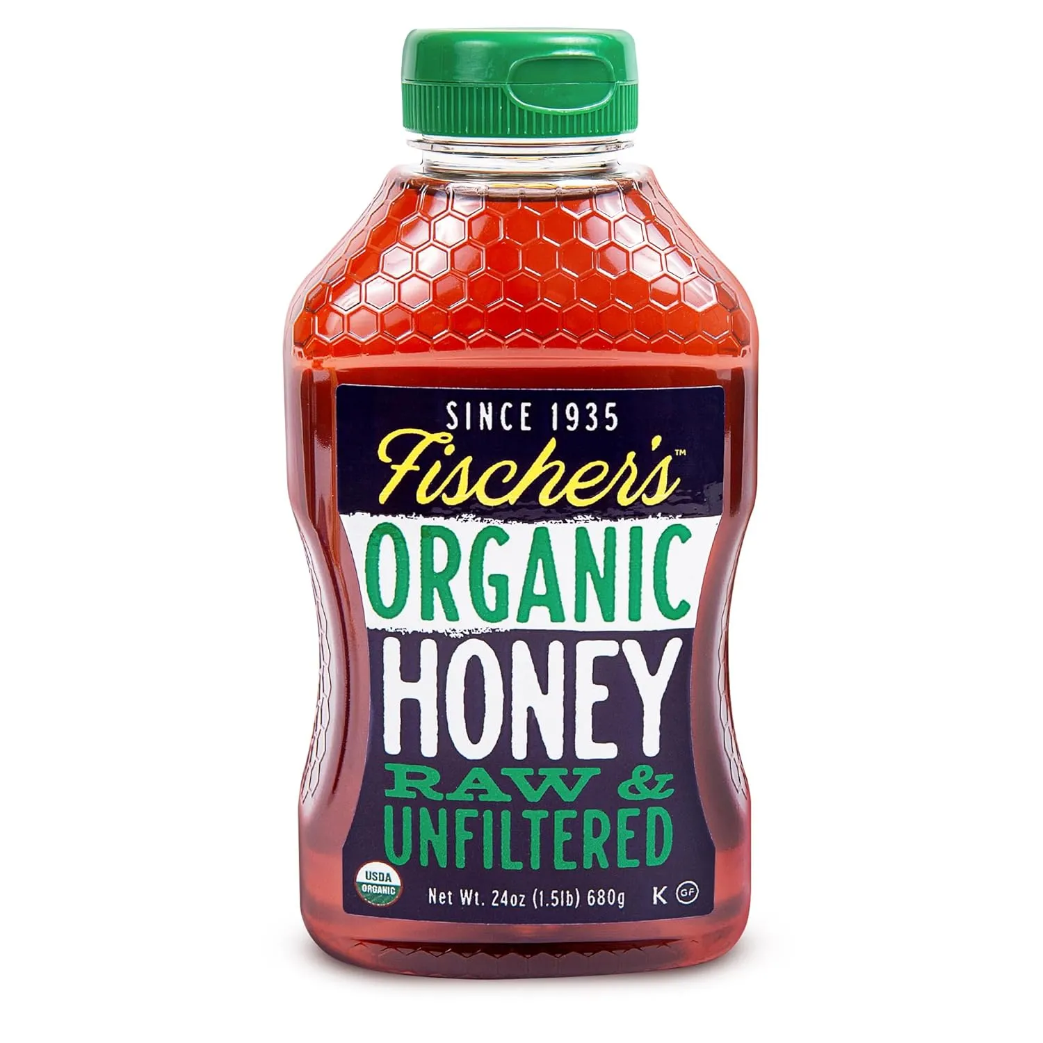 Fischer's 100% Organic Honey, USDA Certified, 24 Oz – Pure, Raw & Unfiltered Honey – All-Natural Sweetener – Rich Flavor Profile, Packed with Nutrients