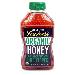 Fischer's 100% Organic Honey, USDA Certified, 24 Oz – Pure, Raw & Unfiltered Honey – All-Natural Sweetener – Rich Flavor Profile, Packed with Nutrients
