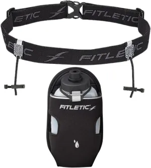 Fitletic - Extra Mile Holster Bottle Add-On, Water Bottle Holder with Clear Water Bottle for Running Belt, Fitletic Hydration (8 Oz Single & Belt, Black Cap)
