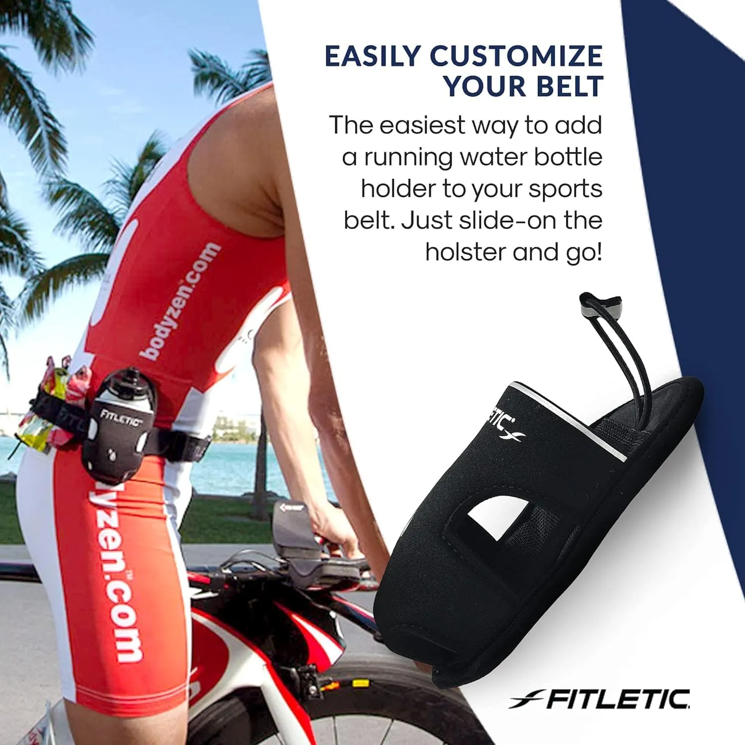 Fitletic - Extra Mile Holster Bottle Add-On, Water Bottle Holder with Clear Water Bottle for Running Belt, Fitletic Hydration (8 Oz Single & Belt, Black Cap)