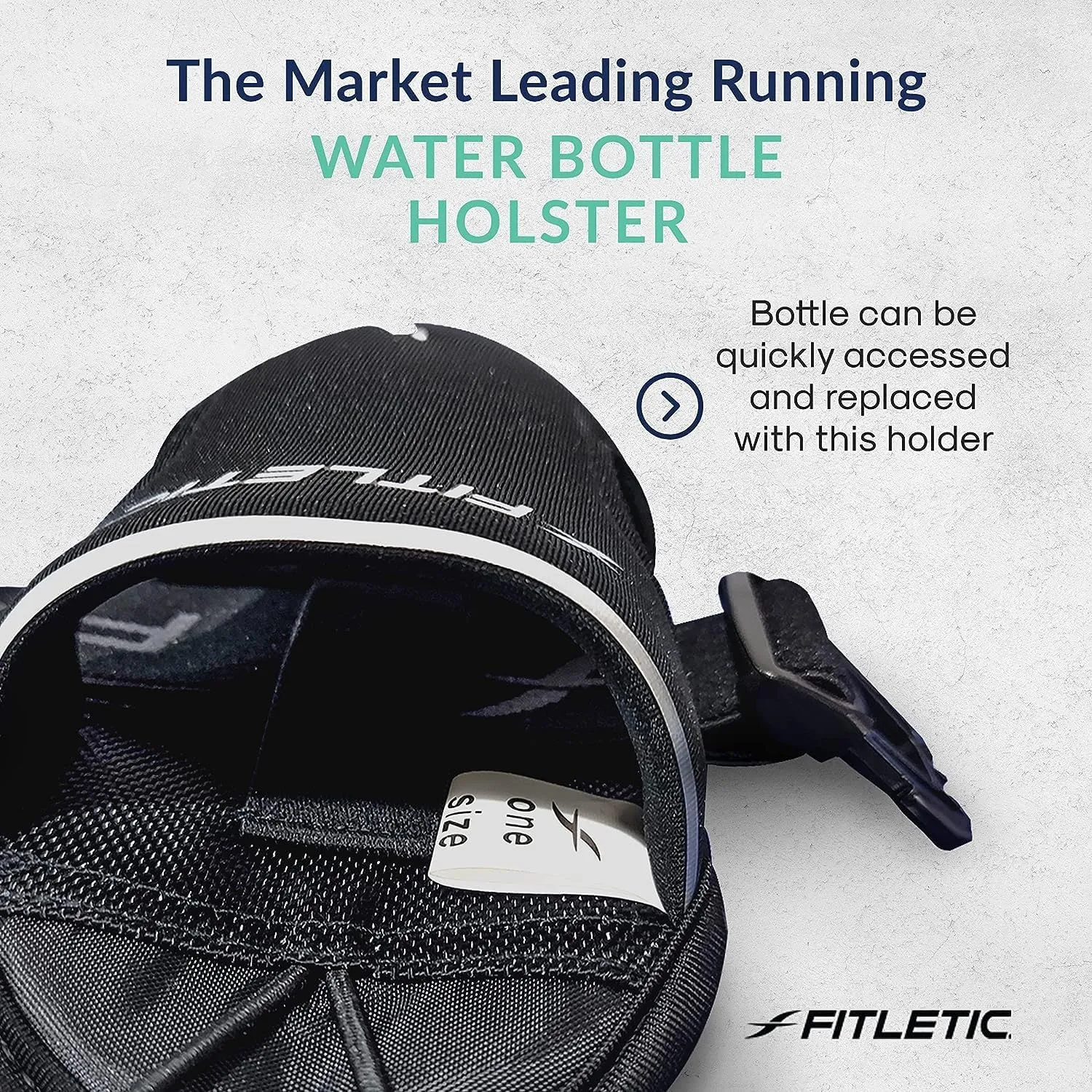 Fitletic - Extra Mile Holster Bottle Add-On, Water Bottle Holder with Clear Water Bottle for Running Belt, Fitletic Hydration (8 Oz Single & Belt, Black Cap)