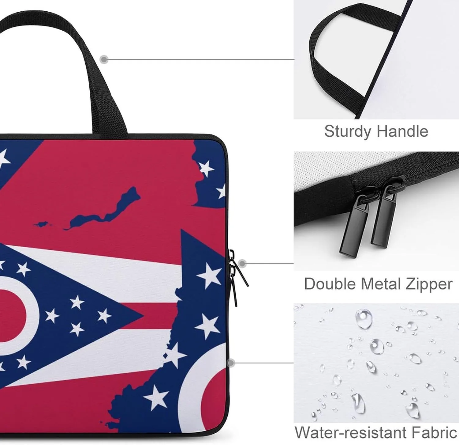 Flag Map of Ohio Cute Laptop Sleeve Case Lightweight Computer Carrying Bag 10 Inch/12 Inch/ 13 Inch/15 Inch/17 Inch
