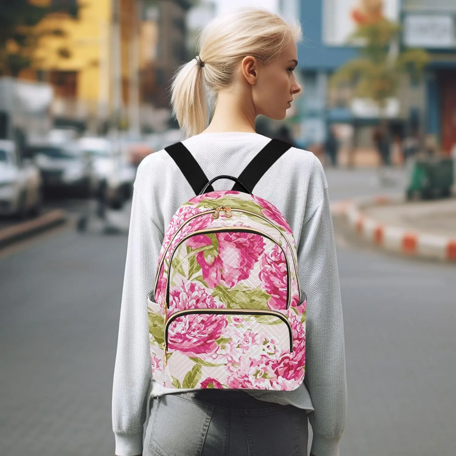 Flower Print Travel Backpack for Women Quilted Bookbag Cute Casual Bag Backpack Lightweight Fashionable Women's Backpack (Small Pattren 3)